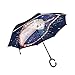Produktbild XiangHeFu Double Layer Inverted Reverse Regenschirme Starry Night Unicorn Folding Windproof UV-Schutz Big Straight für Auto mit C-förmigen Griff