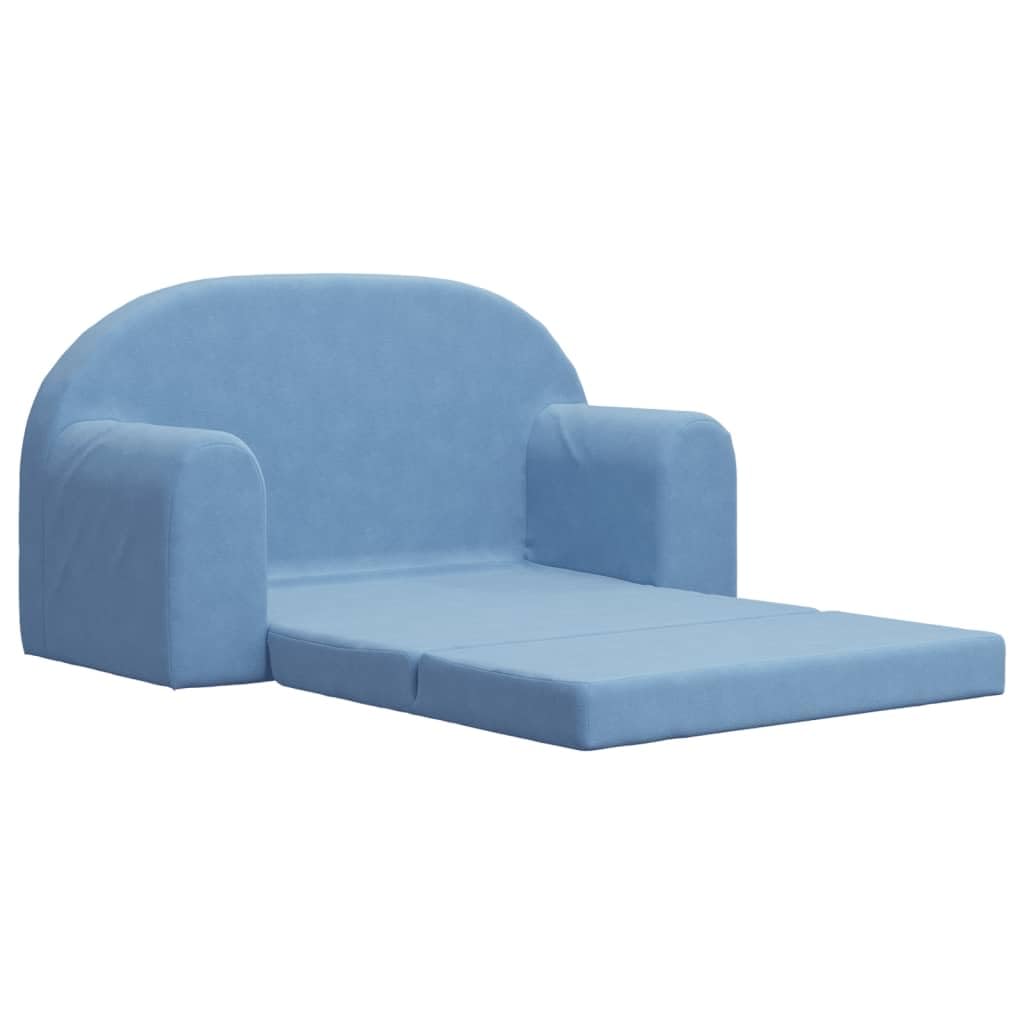 Dziecięca sofa do spania 2-osobowa, niebieska, miękki plusz, wygodna sofa dziecięca 2 w 1 ze zdejmowanym pokrowcem, trwała pianka, nadaje się do pokoju dziecięcego, idealna do czytania