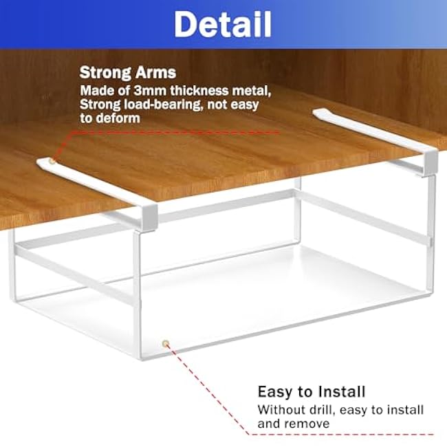2 Pack Under Shelf Storage Basket Organizer Hanging Holder Metal Under Cabinet Organizer for Kitchen, Pantry, Desk, Bookshelf, Cabinet Slide-in Hanging Storage Basket(Large)