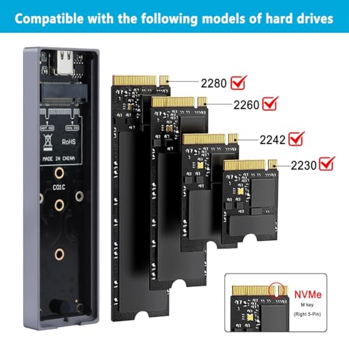 Kueohse M.2 NVMe Hard Drive Enclosure SSD Cool RGB Light Hard Drive Enclosure Aluminum CNC Case High Speed Gen.2 with Cable,A - Image 4