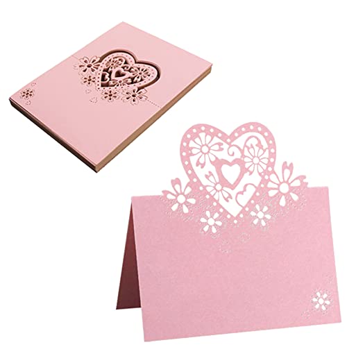 GKONGU Marque Place Cartes de Nom Table 30 Pièces,Cartons de Placement Cartes de Papier Vierges Coeur 3D pour mariage, banquet, événement,Décoration de Fête - Rose