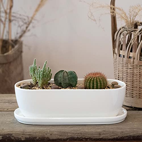 E-Liu Ceramic Plant Pots, 11+14 Inch, Set Of 2, Planters With Drainage Holes Saucers And Mesh Pads, Indoor Flower Succulent Pot With Hole Mesh Pad, Gifts For Mom, Plants Not Included #TOP4