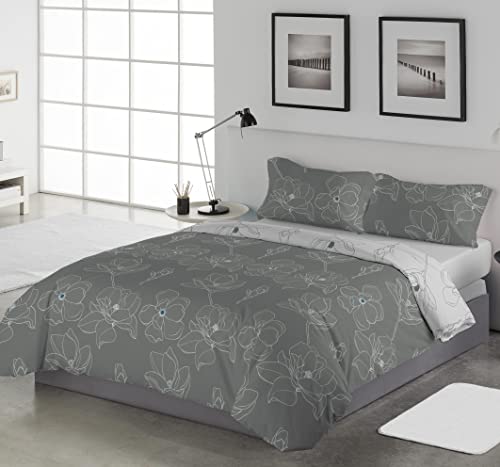LEBENGOOD Juego de Funda Nórdica 50% Algodón para Cama 180x190/200 con 2 Funda Almohada Funda de Edredón Colcha Sabana. Juego de Ropa Cama (Leiden Marengo 180)