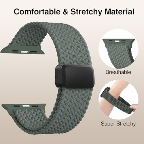 Image of Braided Stretchy Band Compatible with Apple Watch Bands 38mm 40mm 41mm 42mm 44mm 45mm 46mm 49mm Women Men, Soft Nylon Solo Loop Magnetic Sport Strap for iWatch Series 11 10 9 8 7 6 5 4 3 2 1 SE Ultra