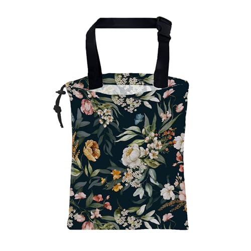 Image of Car Garbage Bag Watercolor Floral Branches Hanging Canvas Car Trash Bag Waterproof Drawstring Car Back Seat Organizer for Car Back Front Seat Console with Adjustable Buckle