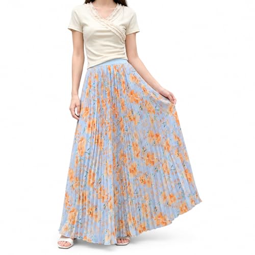 Jupe longue femme été plissée A-ligne en chiffon léger Artykey