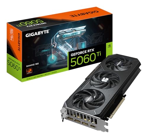 GeForce RTX 5060 Ti GAMING 16G Scheda Grafica – 16 GB GDDR7, 128 bit, PCI-E 5.0, 2572 MHz Frequenza del core, 3 x DisplayPort, 1 x HDMI, NVIDIA DLSS 4, GV-N506TGAMING-16GD - Scheda video