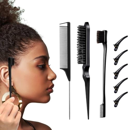 8 Piezas Kit Peine Peinar Cabello, cepillo y Peine de Doble Borde, Pinzas Pelo Peluqueria Negras, Pinzas Antideslizantes, Peine de Cola de Rata de Peluqueria Profesional para Salones y Peluquerías