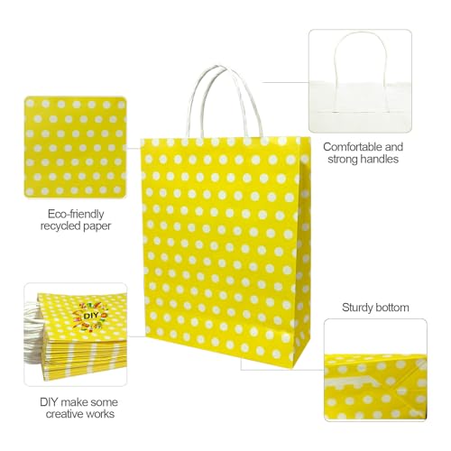 Image of Aakriti Paper Gift Bags with Handles Polka Dot Paper Party Favor Bags for Kid's Birthday Baby Shower Wedding Festivals Holiday Party (10 x8x3 Inch (Pack of 10), Gift Bags Polka Dot Yellow)