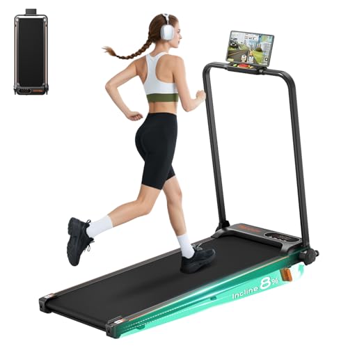 Image of TREAFLOW Walking Pad Portable Under Desk Treadmill with Incline 2.5HP for Home Office 265 lbs Capacity Remote Control LED