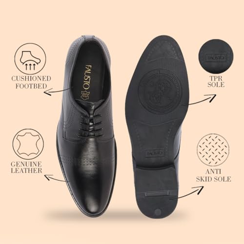Image of FAUSTO Men's Party Formal Office Genuine Leather Lace Up Shoes