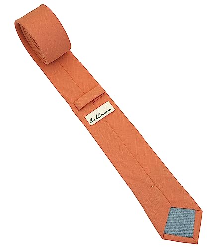 Image of BELLUNO Men's 2.5 inch Skinny Solid Cotton Linen Ties