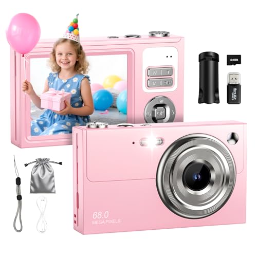 Digital Camera for Kids & Beginners, 4K Digital Camera with 64GB SD Card 16X Zoom Anti-Shake,...