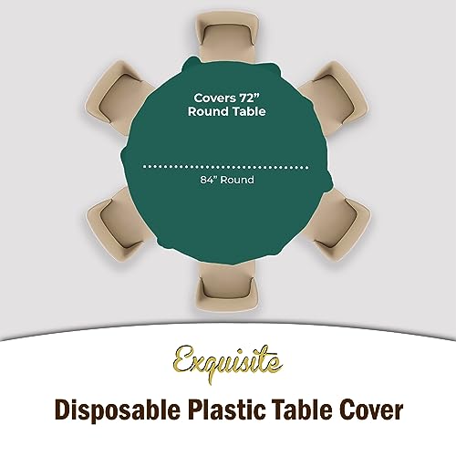Image of Party Solids 24-Pack Dark Green Plastic Round Table Cloth - 84-Inch Disposable Tablecloth for Parties
