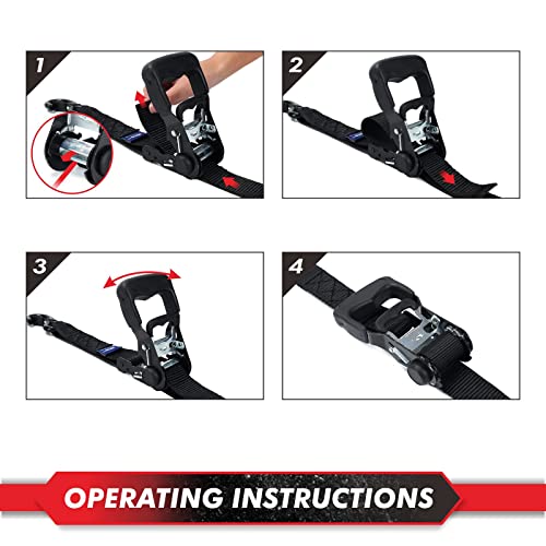 Moca Heavy Duty Ratchet Tie Down Straps - 5200 Lbs Breaking Strength 1.6" X 8' , Includes 4 Heavy Duty Ratchet Padded Handles & Coated Chromoly S Hooks & 4 Soft Loop Tie-Downs #TOP7