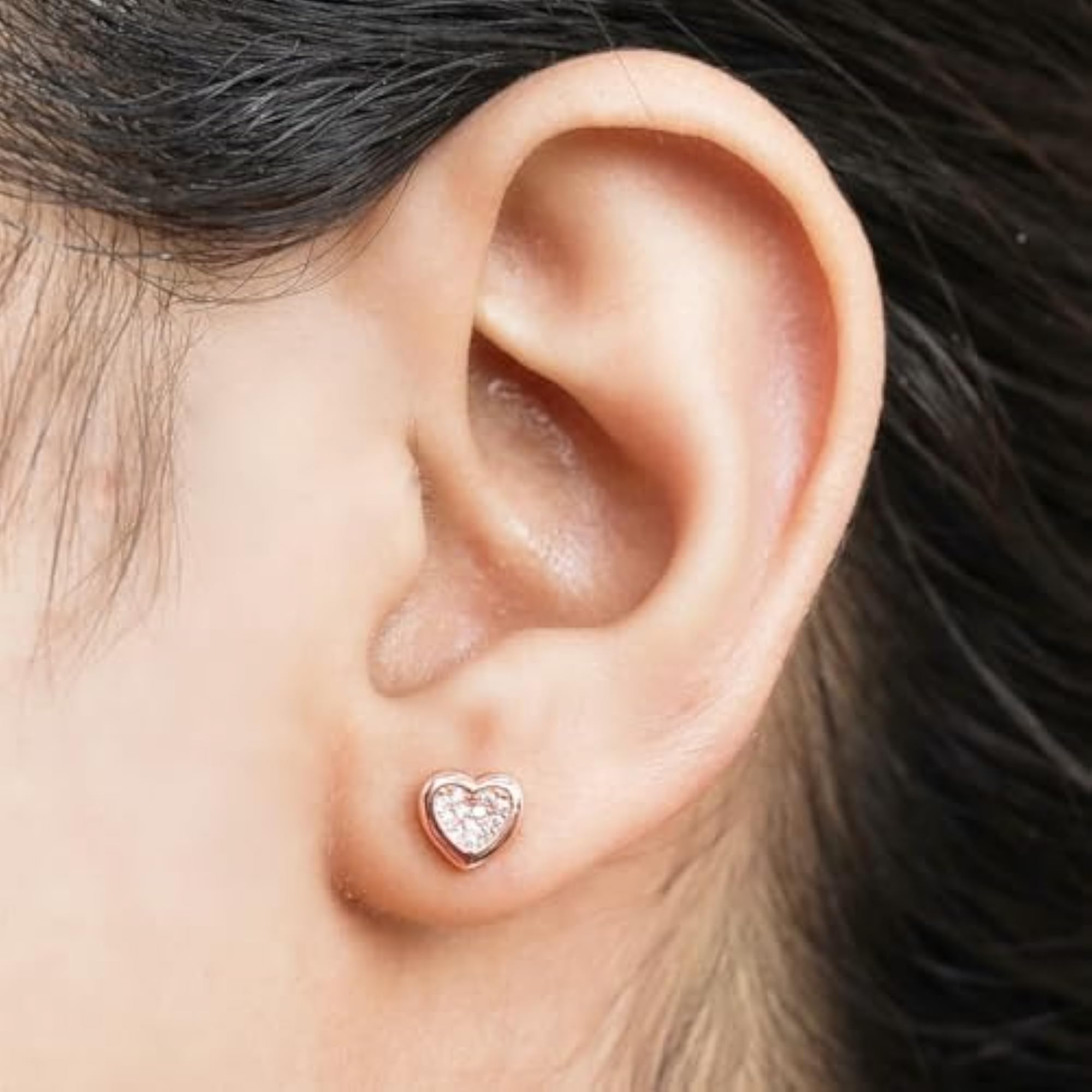 925 Silver Heart Stud Earrings Rose Plated CZ Studded Hallmark