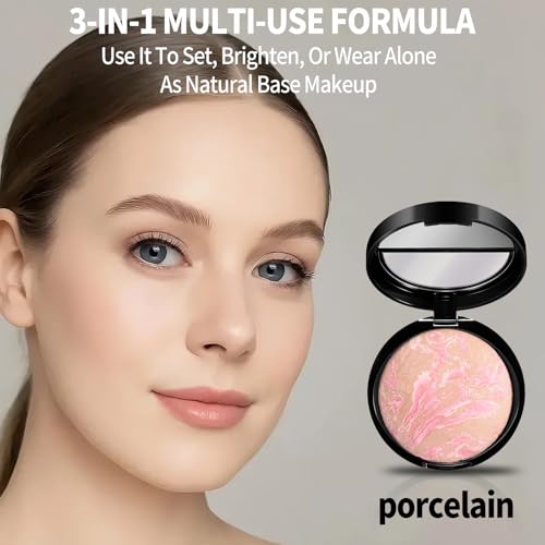 Image of Baked Luminous Pressed Powder-Glow-Infused Foundation,Highlighter & Setting Powder in One-Color-Correcting,Oil-Control,Long-Lasting Coverage for All Skin Tones 01