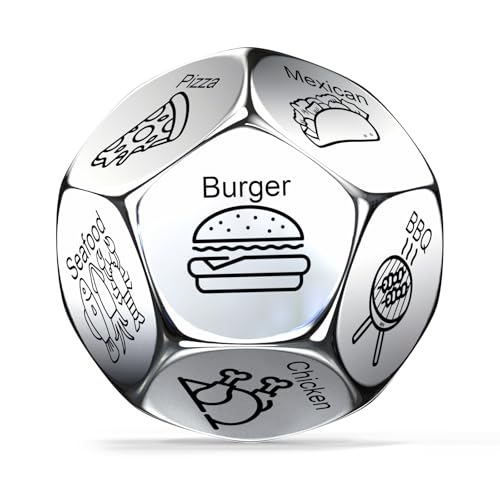 Couple Games for Date Night, Gifts for Men, 12-Side Metal Food Dice, Spinning Food Decision Dice, Stocking Stuffers for Adults, Anniversary Christmas Birthday Gift