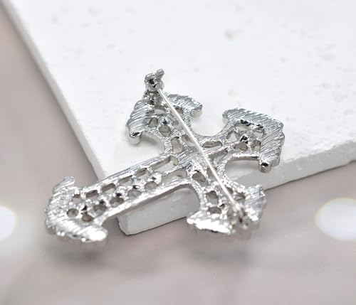 Image of Gyn&Joy Sparkle Crystal Rhinestones Holy Cross Brooch Pin Jewelry For Women Men
