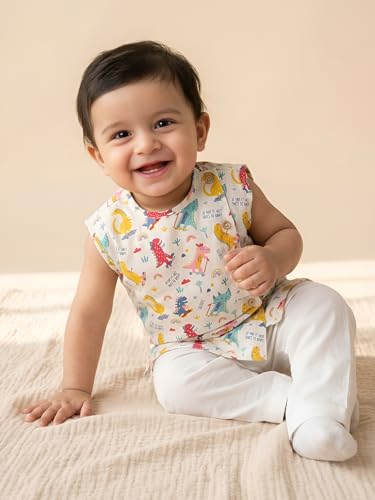 Image of POLKA TOTS Pure Cotton New Born Dress | Ultra-Soft, Breathable & Lightweight Sleeveless Jhabla Pant Set for Baby Boys & Girls | Baby Summer Clothes | Traditional Jabla & Pyjama Set for Newborns
