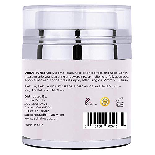 Radha Beauty Moisturizing Miracle Retinol Cream for Face - with 2.5% Retinol, Hyaluronic Acid, Vitamin E and Green Tea. Luxury Night and Day Cream 1.7 fl oz