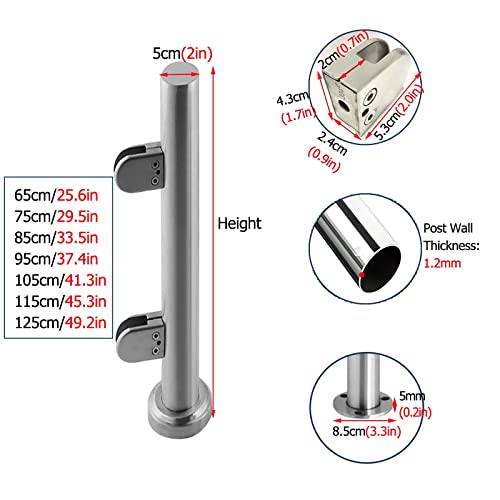 Poteau de garde-corps en verre anti-chute fixation au sol robuste 95 cm - 3