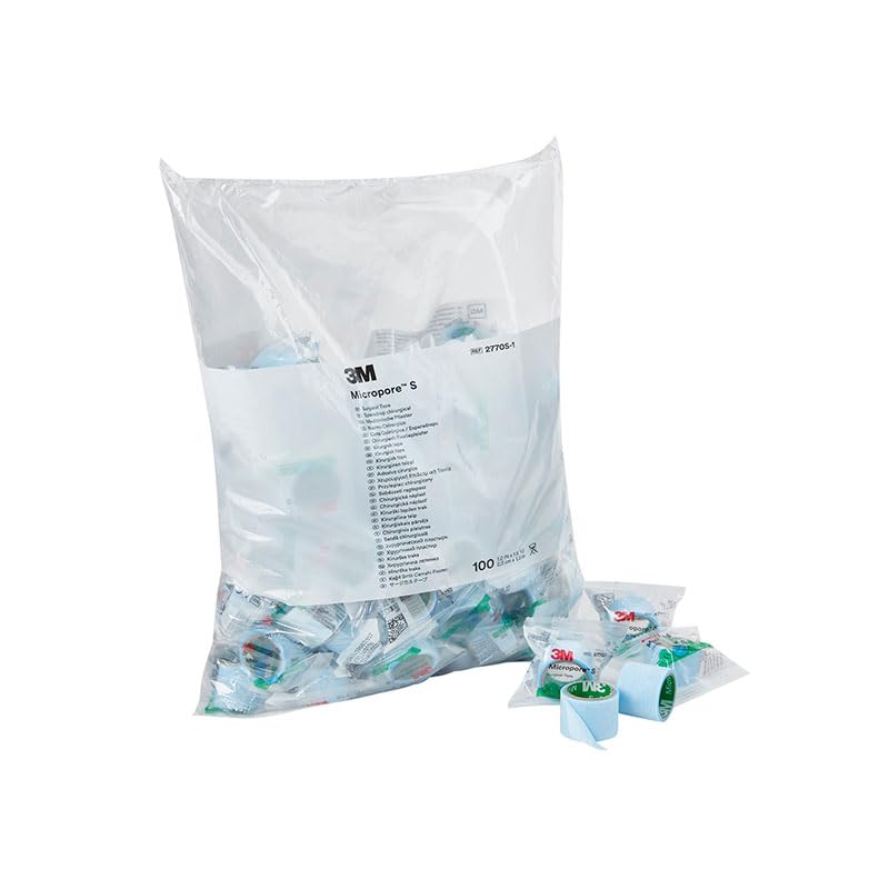 3M™ Micropore™ S Surgical Tape, 2770S-1, packaged single use, 2.5 cm x 1.3 m, 100 Roll/Bag, 5 Bag/Case