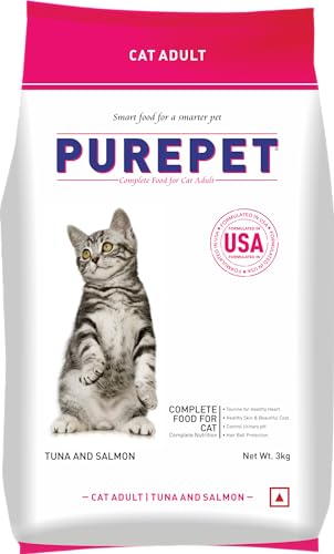 Purepet Adult Dry Cat Food Tuna & Salmon 3 Kg | Complete & Balanced Nutrition Taurine For Healthy Heart Controls Urinary pH Healthy Skin & Coat