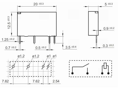 Relé PCN-105D3MHZ de 4 pines y 5V para control de circuitos en placas electrónicas 2