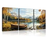 Piy Painting Landscape Canvas Prints, Autumn Falling Leaves Mountains Lake Painting Artwork, Picture Print On Canvas For Living Room, Office Wall Deco, Inner Frame, 3x 16x12 inch (40x90 cm)