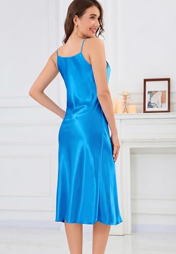Image of ALCEA ROSEA Women's Midi Satin Slip Dress Adjustable Spaghetti Strap Nightgown Silky Under Dresses
