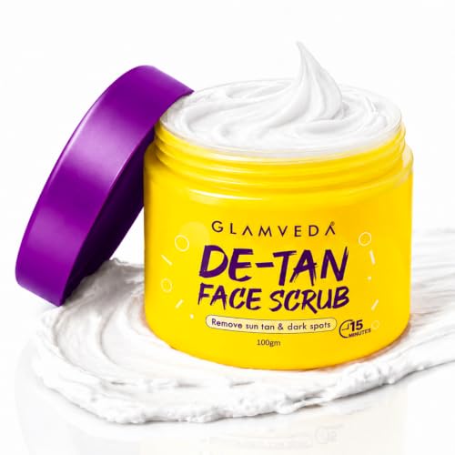 Image of Glamveda De Tan Scrub For Face 100gm | Face Mask for Glowing Skin & Tan Removal | Cleanser, Dead Skin | Blackhead Remover For Deep Exfoliation | Face Scrub For Men & Women | All Skin Types