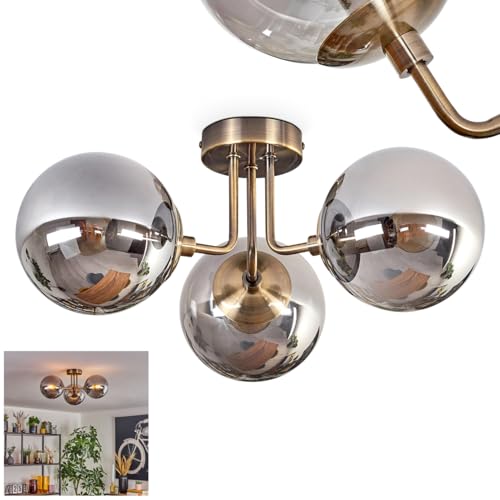 HOFSTEIN Deckenleuchte Cabalonga, 3-flammige Deckenlampe aus Metall/Glas in Messing/Rauchfarben, moderne Leuchte im Retro/Vintage-Design (Schirme Ø 15 cm), E14, Esszimmer, Wohnzimmer, Küche, Flur HOFSTEIN Deckenleuchte Cabalonga, 3-flammige Deckenlampe aus Metall/Glas in Messing/Rauchfarben, moderne Leuchte im Retro/Vintage-Design (Schirme Ø 15 cm), E14, Esszimmer, Wohnzimmer, Küche, Flur