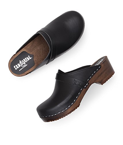 Sandgrens Swedish Low Heel Wooden Clog Mules For Women, Us 9-9.5 | Tokyo Black Veg Dk, Eu 40 #TOP2