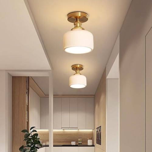 Plafonnier en laiton véritable et céramique plissée au design rétro chic - 4
