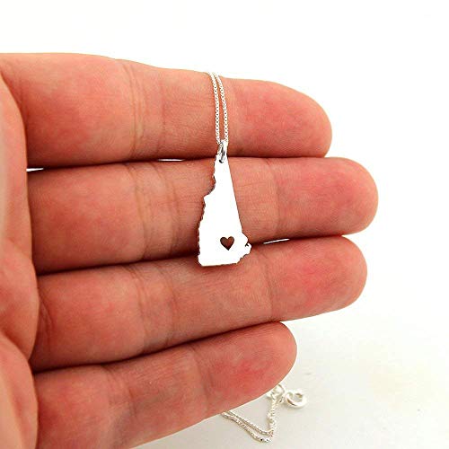 New Hampshire necklace sterling silver New Hampshire state necklace with heart Personalized and customized Heart and engrave Name necklace