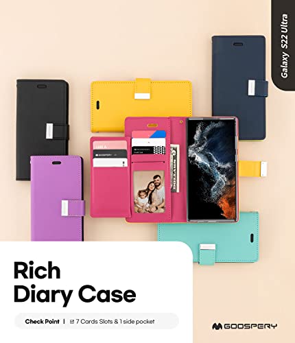 Goospery Rich Wallet Case Designed For Galaxy S22 Ultra, Extra Card Slot Flap Functional & Fashionable Stylish Pu Leather Flip Card Holder Phone Cover - Mint #TOP1