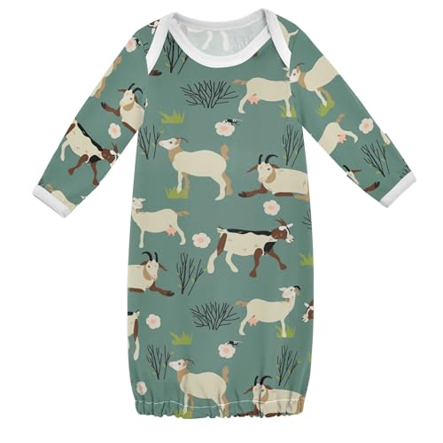 Goats Bushes Green Baby Boy Girl Sleepsuit Cotton Sleeper Gown Newborn Pajamas Nightgowns Infant Clothes, 6-12 Months, 1-Pack