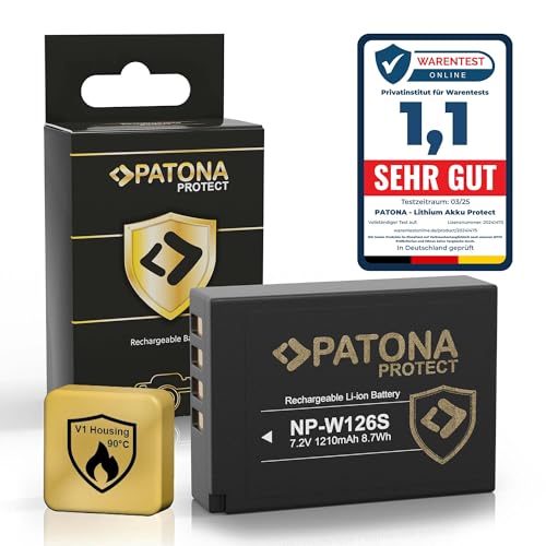 PATONA Protect Batterie NP-W126s NP-W126 1210mAh avec capteur NTC et boîtier V1 Compatible avec Fuji Fujifilm XM5 X100F X100V X100VI XA1 XA2 XA3 XA5 XS10 XT3 XT20 XT30 II XT5 XT50 X-M5 X-S10