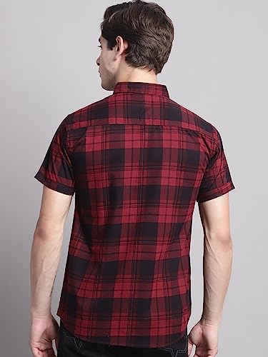 Image of Majestic Man Men Cotton Checkered Half Sleeve Slim Fit Casual Shirt