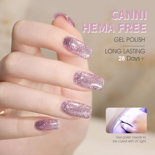 Image of CANNI Glitter Purple Gel Nail Polish, 1Pcs Purple Sparkly Gel Polish Shiny Glitter Color Soak Off U V Nail Manicure Salon DIY at Home