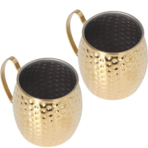 Moscow Mule Mugs Set of 2, 500ml Large Capacity Cocktail Mug Exquisite Stainless Steel Moscow Mule Mugs for Bars Hotels Restaurants(gold)