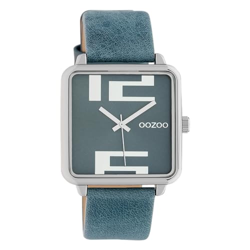 Oozoo Damenuhr Quadratisch mit Lederband 35 x 35 MM Silber/Taubenblau C10361