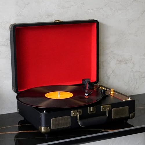 Giradischi portatile a valigia, giradischi a cinghia a 3 velocità con altoparlanti integrati, include puntina aggiuntiva, uscita RCA, ingresso AUX, jack per cuffie, per camera da letto/soggiorno