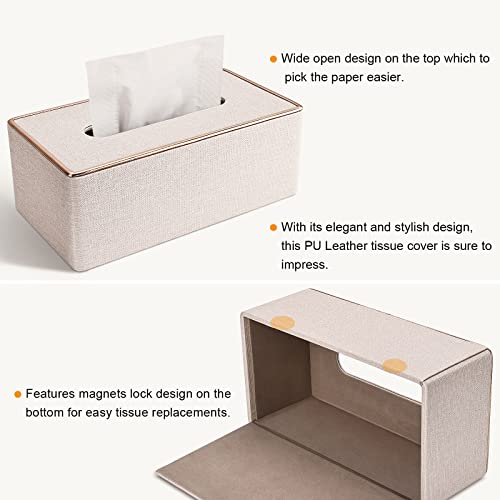 Tissue Box Cover, PU Leather Tissue Box Holder, Rectangular Tissue Box Covers for Kleenex, Napkin, Rectangle Tissue Holder for Bathroom Home Office 9.84"X5.23"X3.77" Beige - Image 6