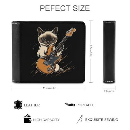 Siamese Cat Playing An Electric Guitar Fashion Bifold Wallets for Men Women Slim & Thin Credit Card Holder Wallet Purse2