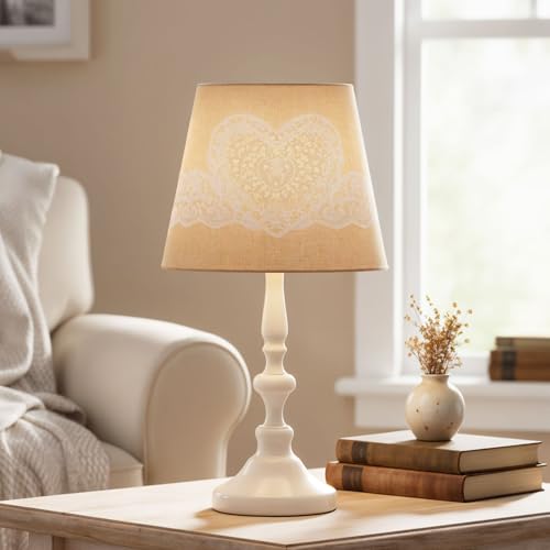 Tischlampe Metall 38cm hoch Weiß Beige Creme Lampe Vintage Shabby