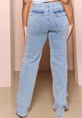 Unybwonn Ripped Jeans Womens High Waisted Distressed Boyfriends Denim Pants Straight Leg Baggy Slim Fit Cargo Pants4