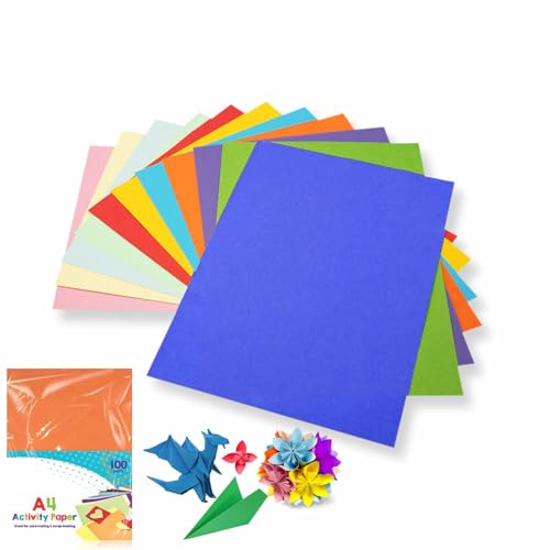 A4 Coloured Activity Paper Sheets 60gsm A4 Rainbow Soft Colored Cards Crafting Decorating Arts & Crafts Projects Scrapbooking Perfect For Children Activities College School Stationery Supplies (100pc)