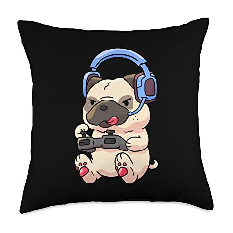 Gamer Pug Gaming Pugs Video Game Gift Throw Pillow Cover